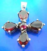 925. sterling silver cross pendant with 5 red garnet stone inlaid