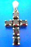 Cross jewelry sterling silver cross pendant with 6 rounded red garnet stone embedded