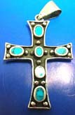 6 oval shape Turquoise semi precious stone forming cross outline sterling silver pendant