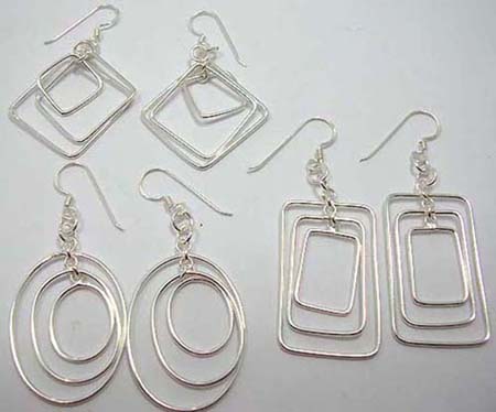 Double pattern fish hook sterling silver earrings