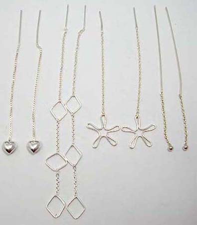 Long link ear threader sterling silver earrings
