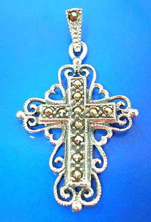  marcasite stone sterling silver 925 thailand made pendant in flower cutout edges