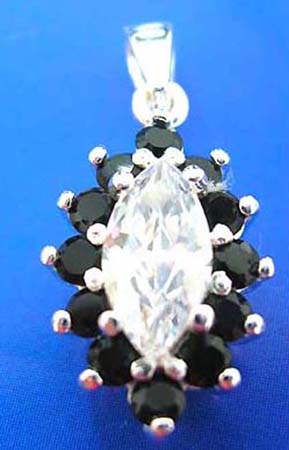  olive shape sterling silver pendant with cubic zirconia