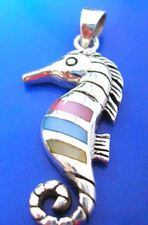  sea horse pendant 925. sterling silver with mother of pearl shells