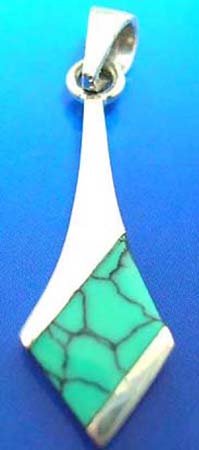  crack green turquoise semi precious stone embedded sword outline sterling silver pendant