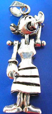  sterling silver pendant in happy girl figure design with head, arms and legs movable