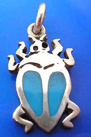  lady bug sterling silver pendant embeded turquoise semi-precious stone