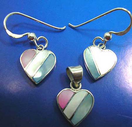 heart mother of pearl seashell jewelry set