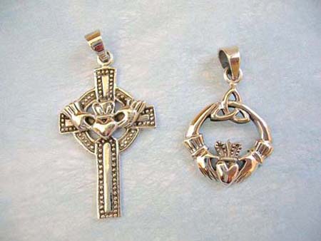 silver cross and Claddagh Cross pendants