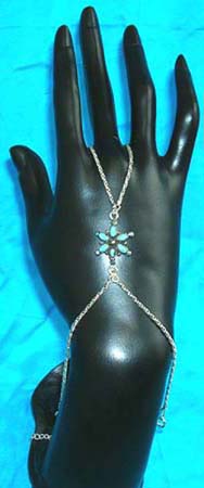  blue turquoise flower sterling silver slave bracelet