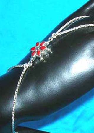  genius sterling silver slave bali bracelet with red fau* stone design